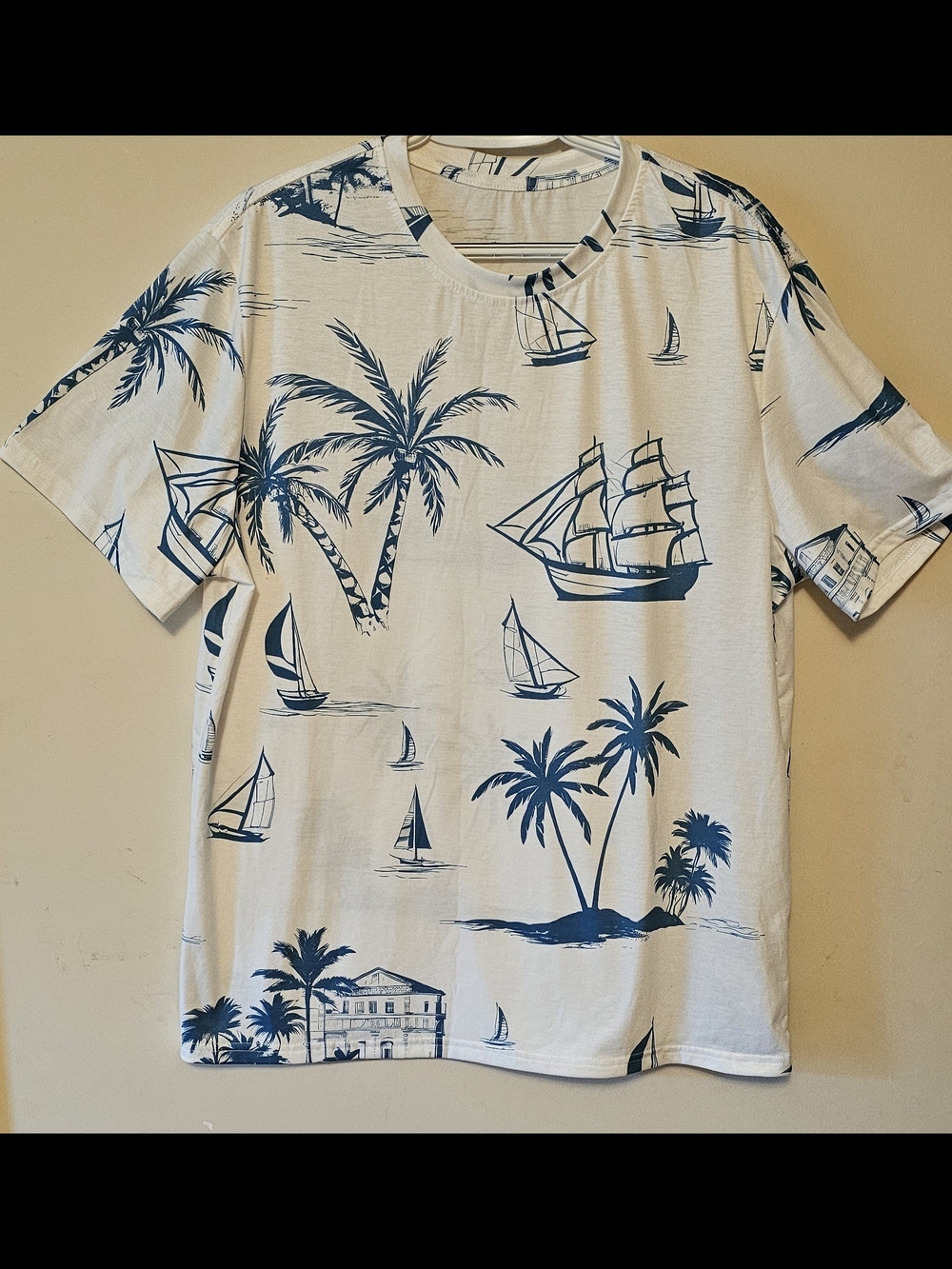 Manfinity RSRT Men's Palm Tree and Nautical Print Casual Crew Neck T-Shirt Sz XL